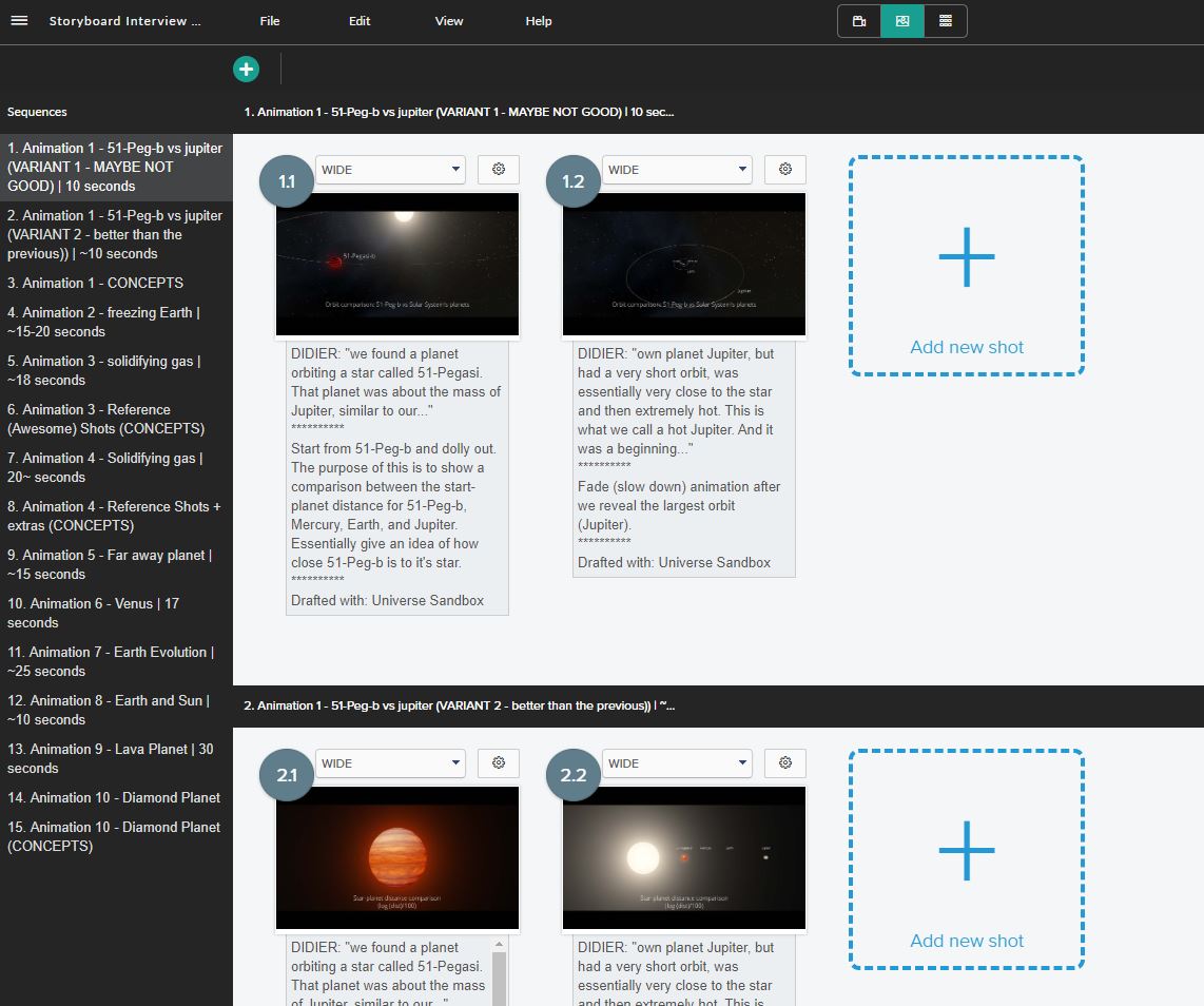 Storyboarding for the 3D animations.