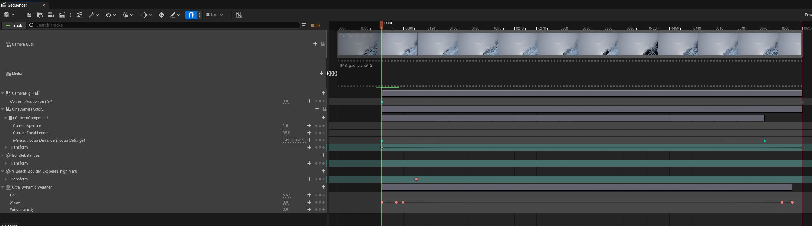 Sequencer set up for the scene.