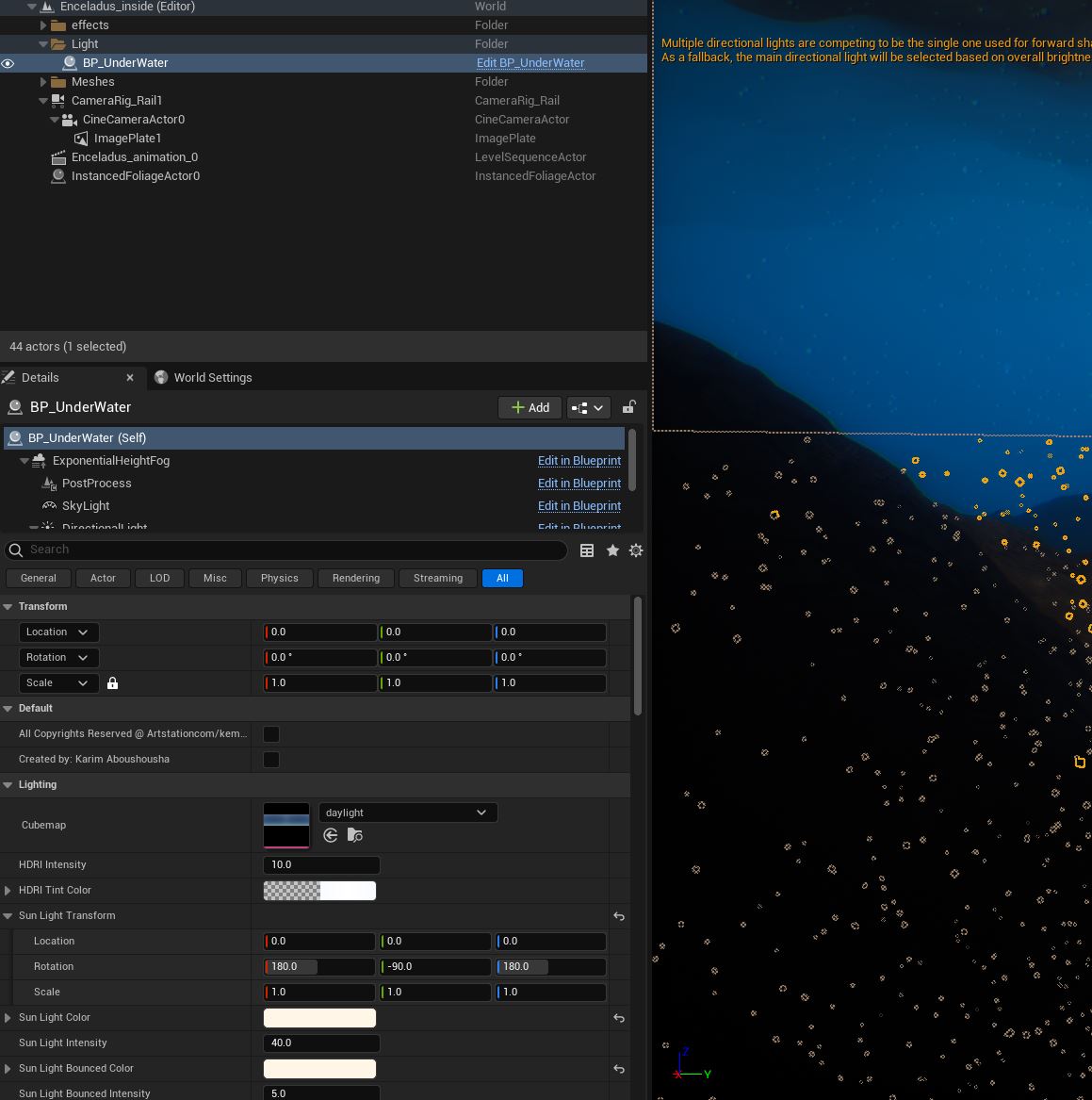 The underwater environment within UE5 using the ‘Underwater Blueprint’.
